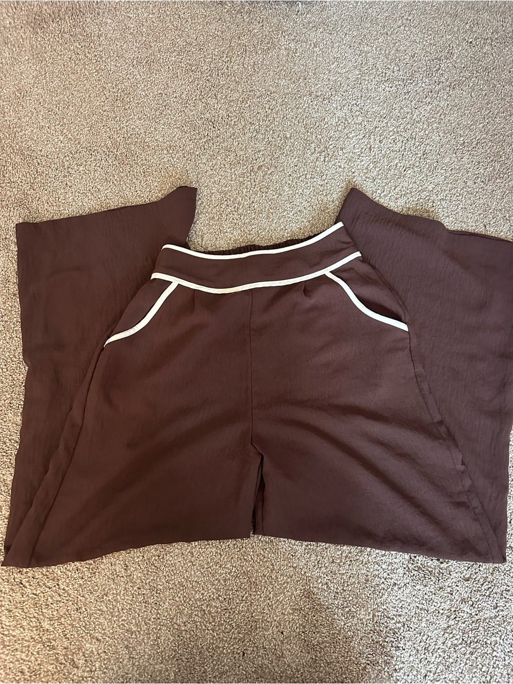 Sienna Sky Chocolate Brown Wide-Leg Pants with White Piping